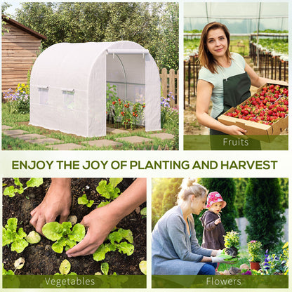 Outsunny 2.5 x 2 x 2 m Polytunnel Greenhouse, Walk-in Green House for Garden with Mesh Windows, Galvanised Steel Frame, White 