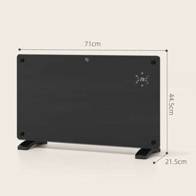 HOMCOM Electric Heater Wifi Smart App, 1500W Glass Panel Heater Radiator, Freestanding or Wall Mounted Convector Space Heater with LED Display, 24Hr 7 Day Timer, Adjustable Thermostat, Remote Control 