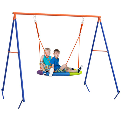 Outsunny Metal Kids Swing Set Nest Swing Seat with A-Frame Structure for Outdoor Use - Multicoloured 
