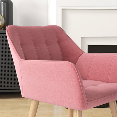 HOMCOM Accent Chair, Arm Chair with Wide Arms, Slanted Back, Thick Padding and Rubber Wooden Legs for Living Room, Pink 