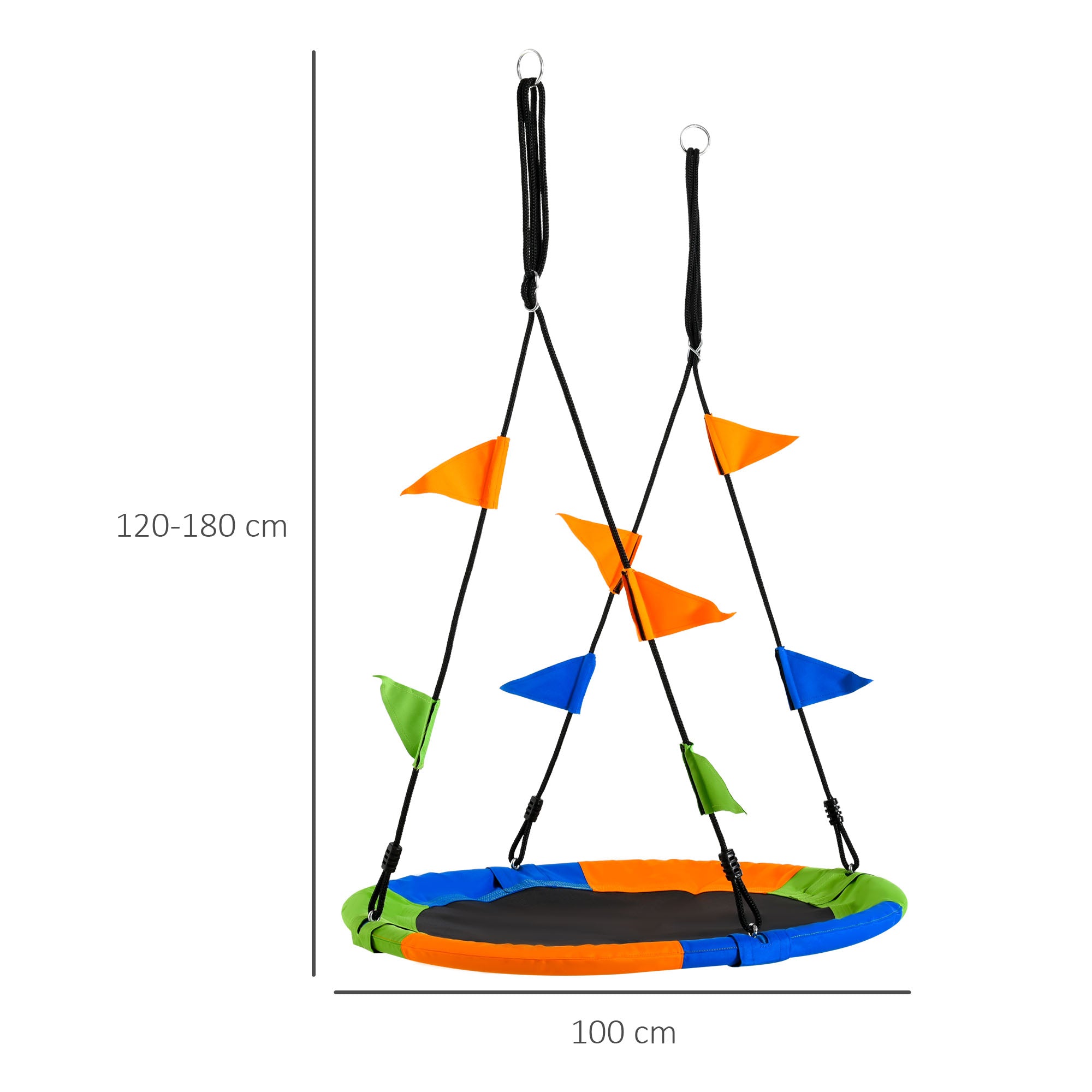 Outsunny Kid Nest Swing Seat Saucer Tree Swing 40 Inch/100cm Adjustable Rope Outdoor Indoor for Kids Over 3 Years Old Multi-Colour 