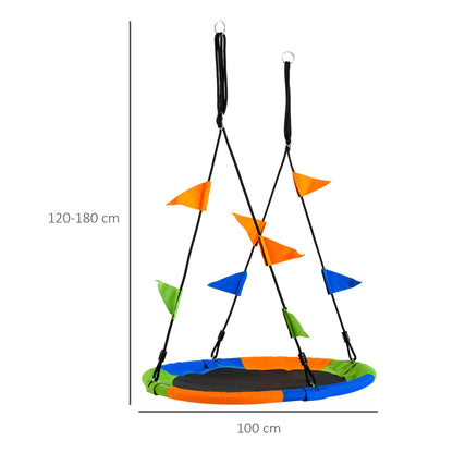 Outsunny Kid Nest Swing Seat Saucer Tree Swing 40 Inch/100cm Adjustable Rope Outdoor Indoor for Kids Over 3 Years Old Multi-Colour 