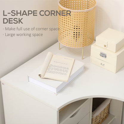 HOMCOM L Shaped Desk, 120cm Computer Desk, Corner Desk with 2 Drawers and 3 Storage Compartments for Home Office, Study Workstation, White 