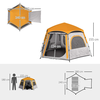 Outsunny Instant Camping Tent, 2/3/4 Person Easy Setup Family Tent with Vestibule, Rainfly, 4 Mesh Windows & 2 Doors, Hexagonal Design, Waterproof UV Protected Dome Tent, Light Grey 