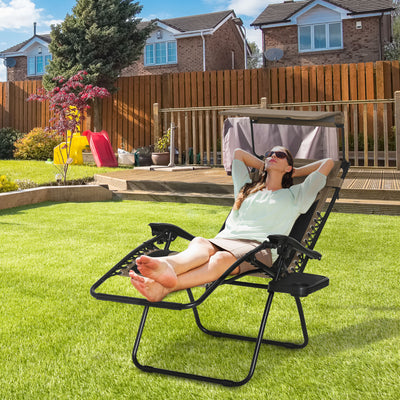Outsunny Zero Gravity Lounger Chair, Folding Reclining Patio Chair with Shade Cover, Padded Seat, Cup Holder, Soft Cushion and Headrest for Poolside, Camping, Coffee 