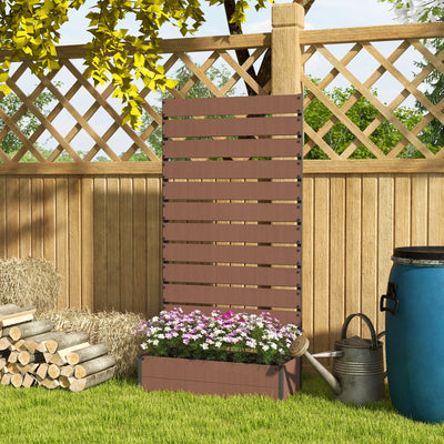 Outsunny Raised Bed for Garden, Planter with Trellis for Climbing Plants, Vines, Planter Box with Drainage Gap, Light Brown 
