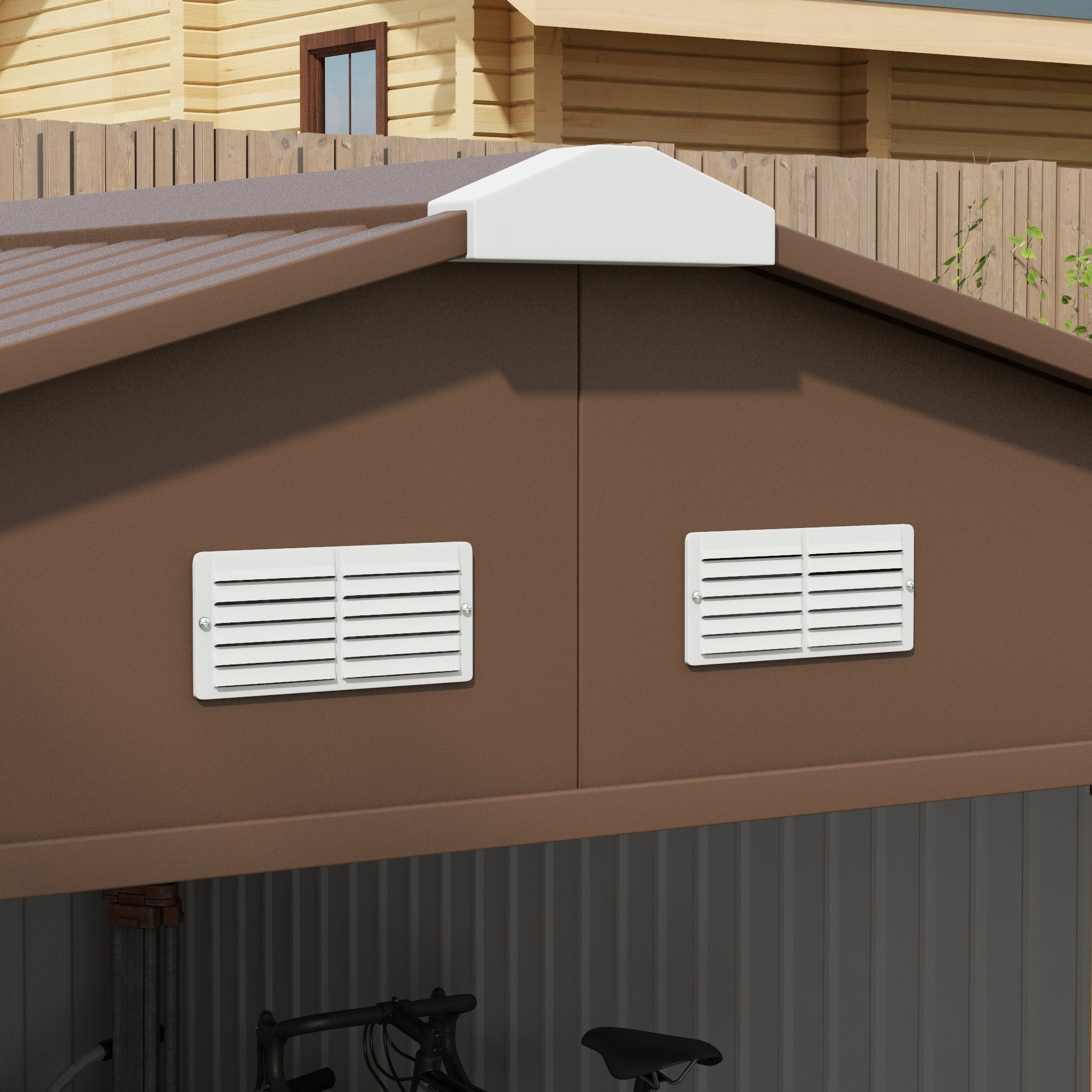 Outsunny 13 x 11ft Metal Garden Shed, Outdoor Storage Tool House with Ventilation Slots, Foundation Kit and Lockable Double Doors, Light Brown 