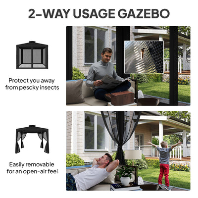 Outsunny 3 x 3 m Metal Gazebo, Garden Pavillion, Double Roof Outdoor Canopy Shelter with Mesh Sidewalls, Black 