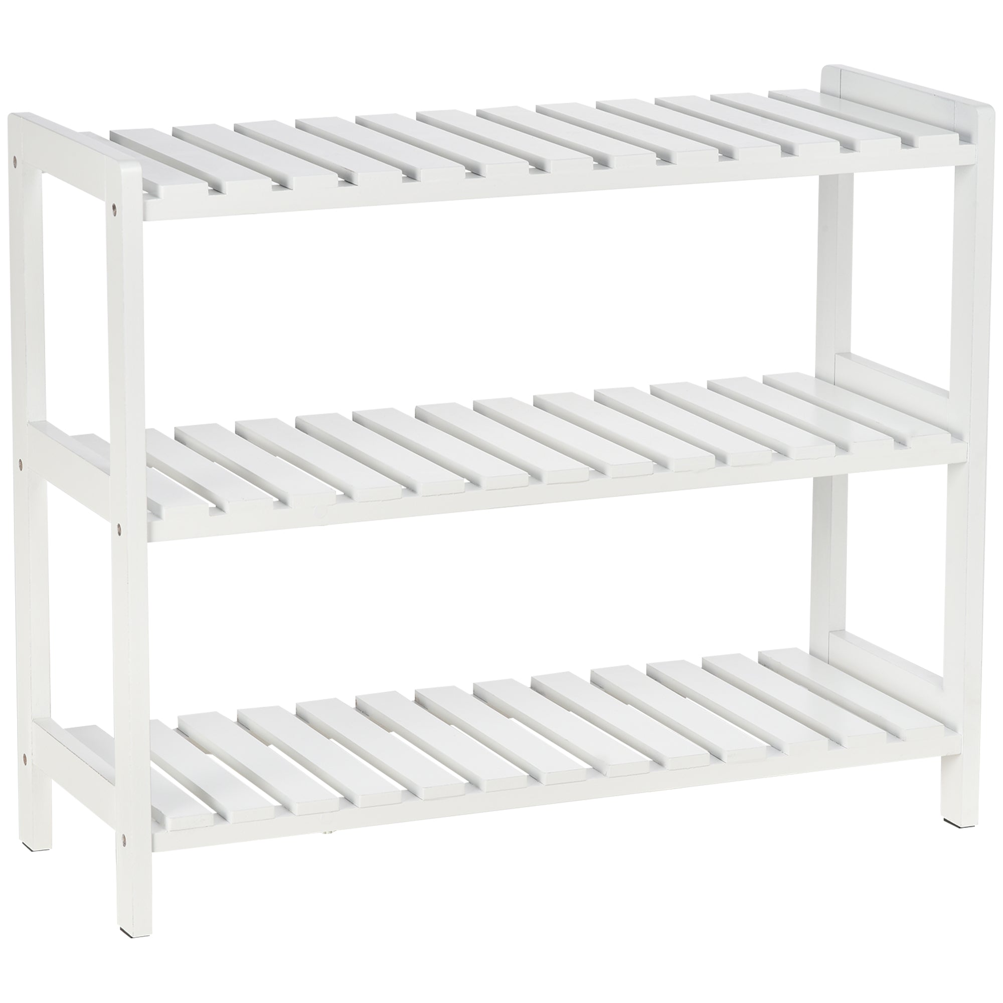 HOMCOM 3-Tier Shoe Rack Wood Frame Slatted Shelves Spacious Open Hygienic Storage Home Hallway Furniture Family Guests 70L x 26W x 57.5H cm - White 