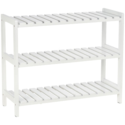 HOMCOM 3-Tier Shoe Rack Wood Frame Slatted Shelves Spacious Open Hygienic Storage Home Hallway Furniture Family Guests 70L x 26W x 57.5H cm - White 