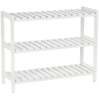 HOMCOM 3-Tier Shoe Rack Wood Frame Slatted Shelves Spacious Open Hygienic Storage Home Hallway Furniture Family Guests 70L x 26W x 57.5H cm - White 