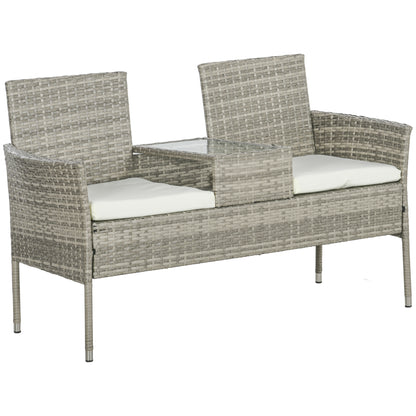 Outsunny Two-Seat Rattan Chair, with Middle Table - Grey