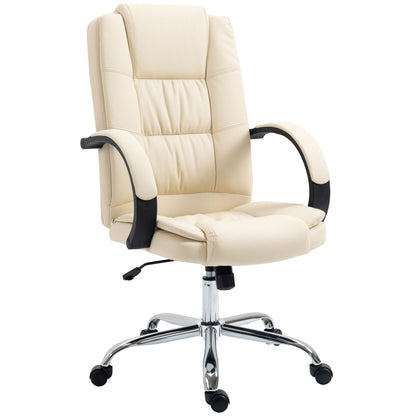 Vinsetto Office Chair, PU Leather Desk Chair with 13cm Soft Padded Seat and Backrest, Swivel Chair with Adjustable Height and Rolling Wheels, Beige 