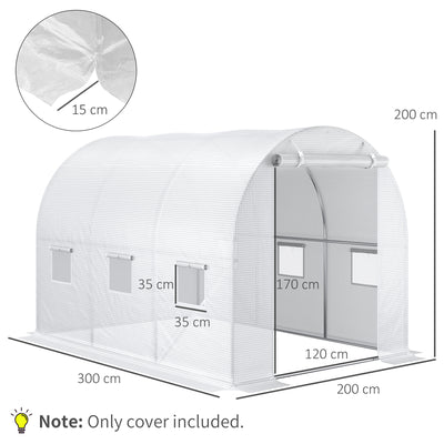 Outsunny 3 x 2 x 2m Greenhouse Replacement Cover ONLY Winter Garden Plant PE Cover for Tunnel Walk-in Greenhouse with Roll-up Windows Door Outdoor, White 