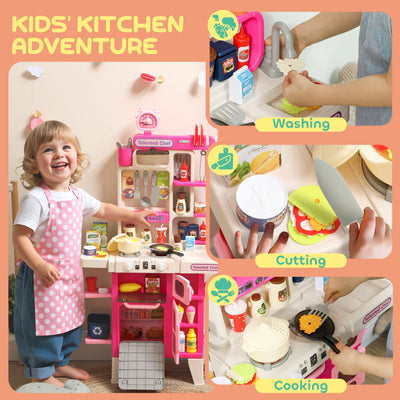 AIYAPLAY Pretend Play Kitchen Set with Realistic Lights & Sounds, 104PCS Toy Kitchen Accessories for Boys and Girls, Pink 