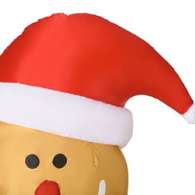 HOMCOM 6ft Christmas Inflatable Gingerbread Man & Santa Hat Safe Outdoor Decoration w/ LED Lights Accessories 