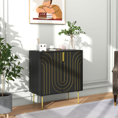 HOMCOM Art Deco Inspired Sideboard, with Adjustable Shelf - Black/Gold Tone 