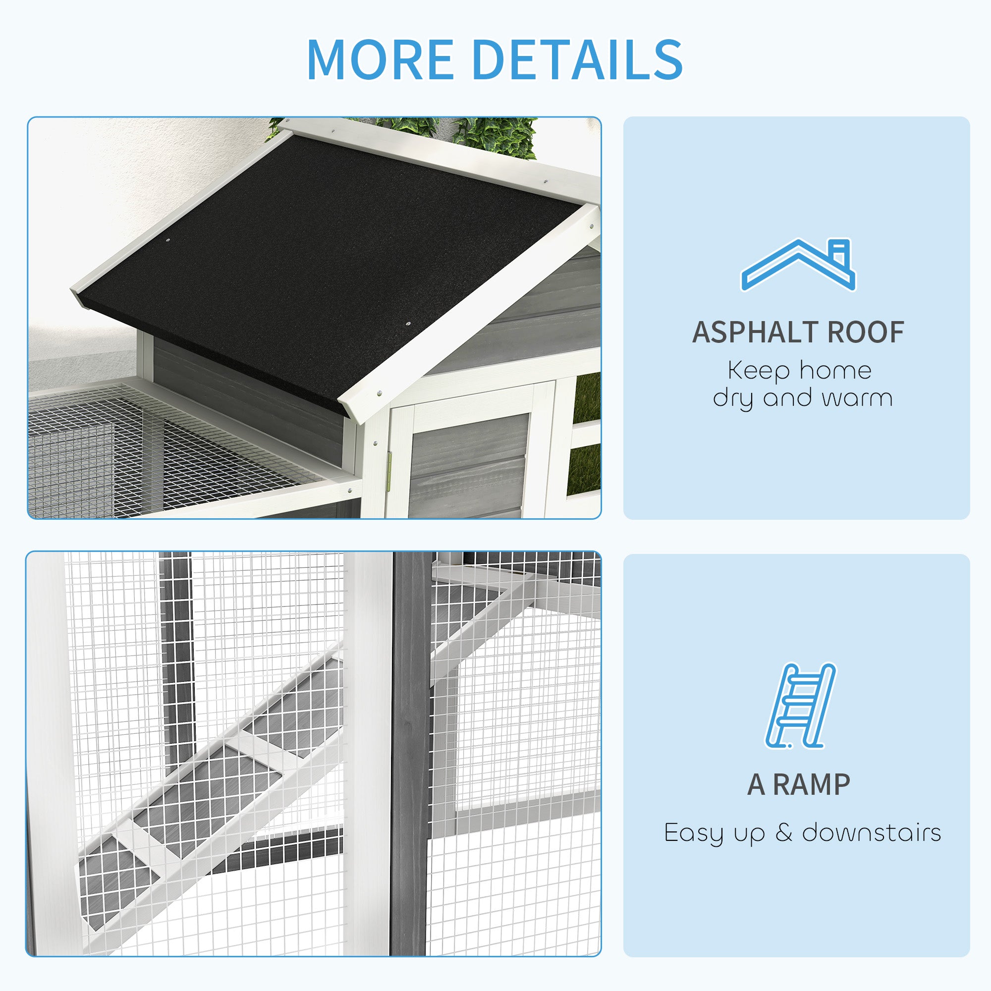 PawHut Rabbit Hutch Outdoor Wooden Guinea Pig Hutch Rabbit Run Bunny Cage Small Animal House Pull-Out Tray, Grey, 122 x 62.6 x 92 cm 