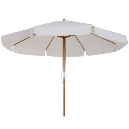 Outsunny 3.3(m) Garden Parasol Umbrella, Outdoor Sun Shade Canopy with 8 Bamboo Ribs, Ruffles and Wood Pole, Cream White