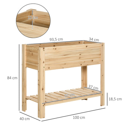 Outsunny Wooden Raised Plant Stand Outdoor Flower Bed Box with Clapboard 100 x 40 x 84cm 