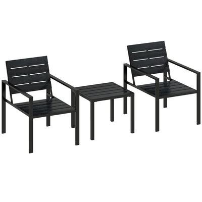Outsunny 3 Pieces Garden Bistro Set for 2, Outdoor Bistro Table and Chairs with Metal Frame, Plastic Patio Furniture Set 