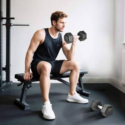 HOMCOM 2x12.5KG Rubber Hex Dumbbell Portable Hand Weights Dumbbell Home Gym 