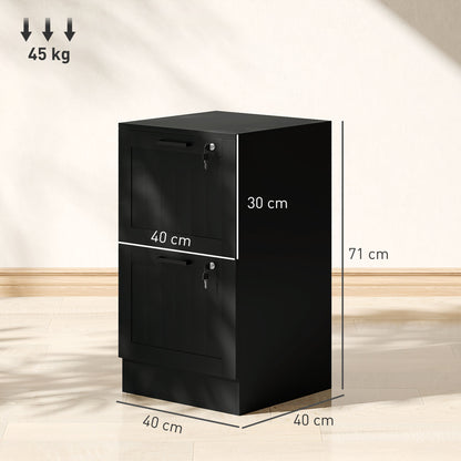 HOMCOM 2 Drawer Filing Cabinet with Lock, Office Storage Cabinet with Adjustable Hanging Bars for A4 Letter Size Files, Black