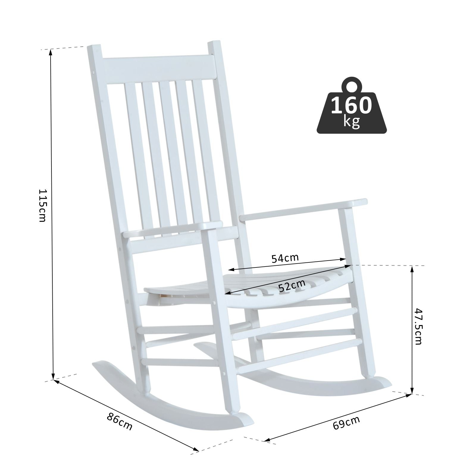 Outsunny Outdoor Porch Rocking Chair Armchair Wooden Patio Rocker Balcony Deck Garden Seat White 