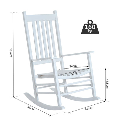 Outsunny Outdoor Porch Rocking Chair Armchair Wooden Patio Rocker Balcony Deck Garden Seat White 