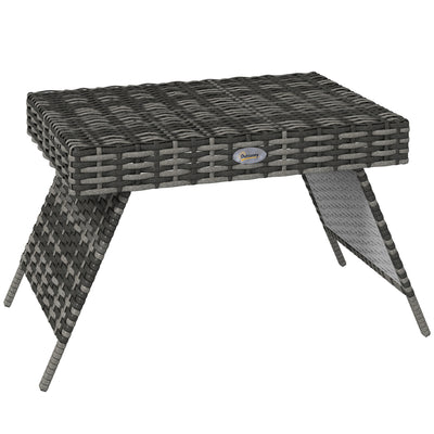 Outsunny Foldable Outdoor Coffee Table, Steel Frame Rattan Side Table, Coffee Table Side Table for Garden, Mixed Grey 