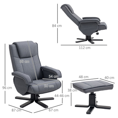 HOMCOM Rocker Swivel Recliner Chair with Footstool - Charcoal Grey Linen 