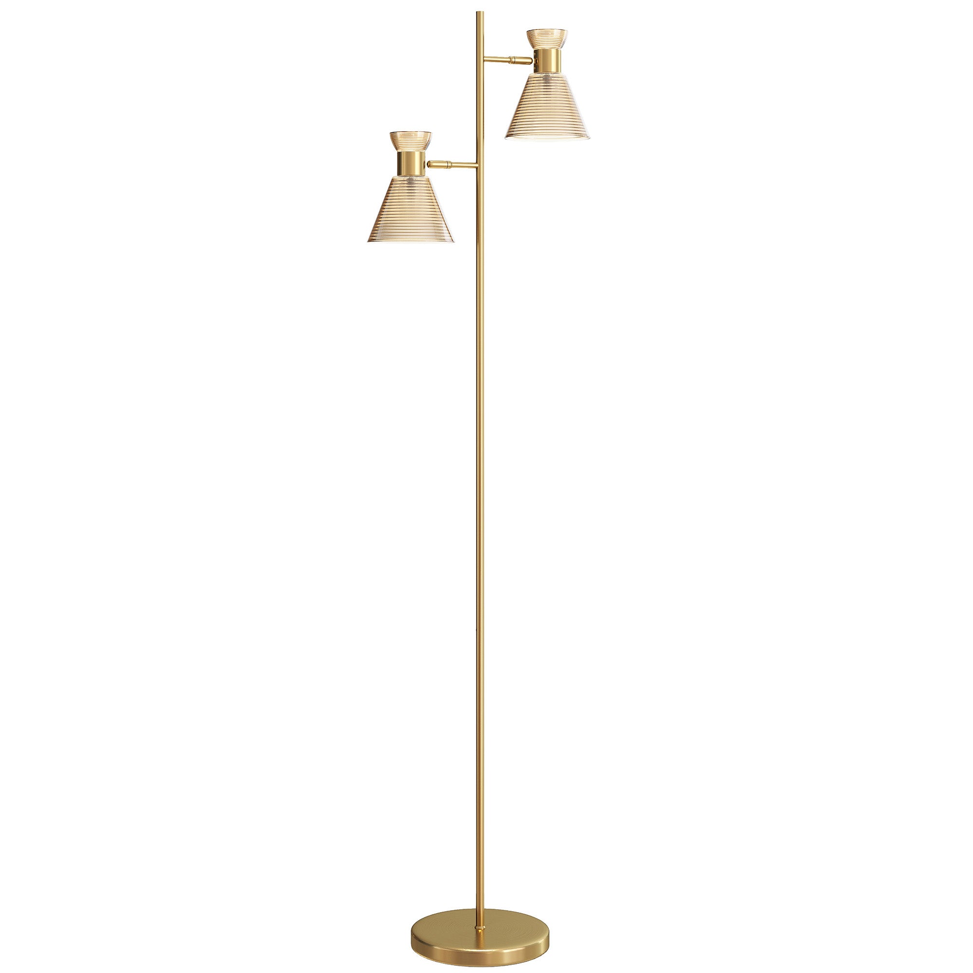 HOMCOM Floor Lamp with Adjustable Dual Head, Modern Standing Lamp with Floral Glass Shades and Foot Switch for Living Room Bedroom, E27 Socket, Bulb Not Included, Gold Tone 