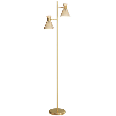 HOMCOM Floor Lamp with Adjustable Dual Head, Modern Standing Lamp with Floral Glass Shades and Foot Switch for Living Room Bedroom, E27 Socket, Bulb Not Included, Gold Tone 