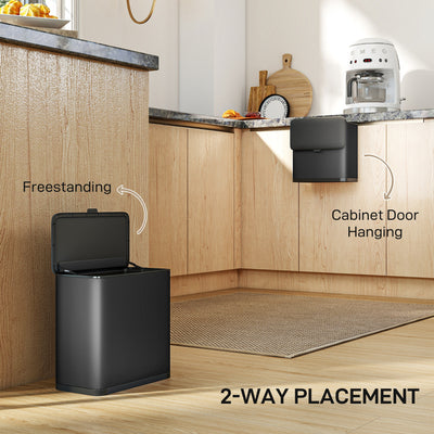 HOMCOM 8L Hanging Kitchen Bin, Rubbish bin with Lid and Removable Inner Bucket for Kitchen Cabinet Door, Under Sink, Office 