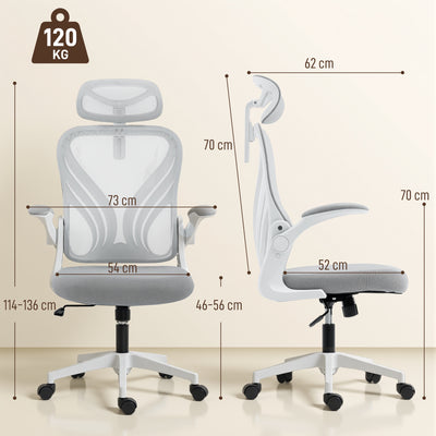 HOMCOM Ergonomic Office Chair with Foldable Backrest, 2D Headrest - Light Grey 