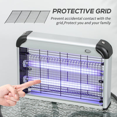 Outsunny Free Standing Wall Hanging 20W Electric Fly Mosquito Killer Electric Fly Zapper, Bug Zapper, Insect Killer, Silver 