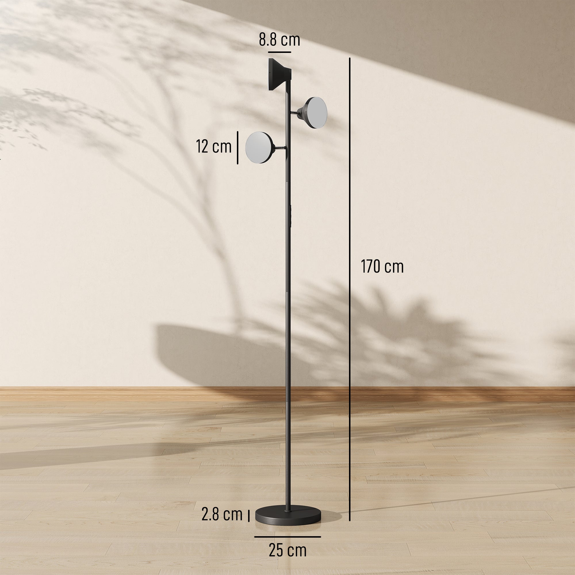 HOMCOM Three-Lamp Multi-Adjustable Floor Light - Black 