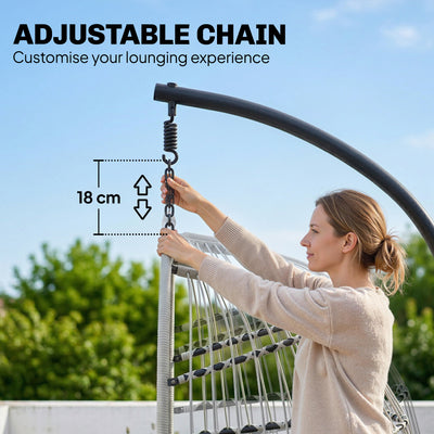 Outsunny Hanging Egg Chair, Indoor Outdoor Hammock Swing Chair with Stand, Safety Strap, Foldable Basket, Light Grey 