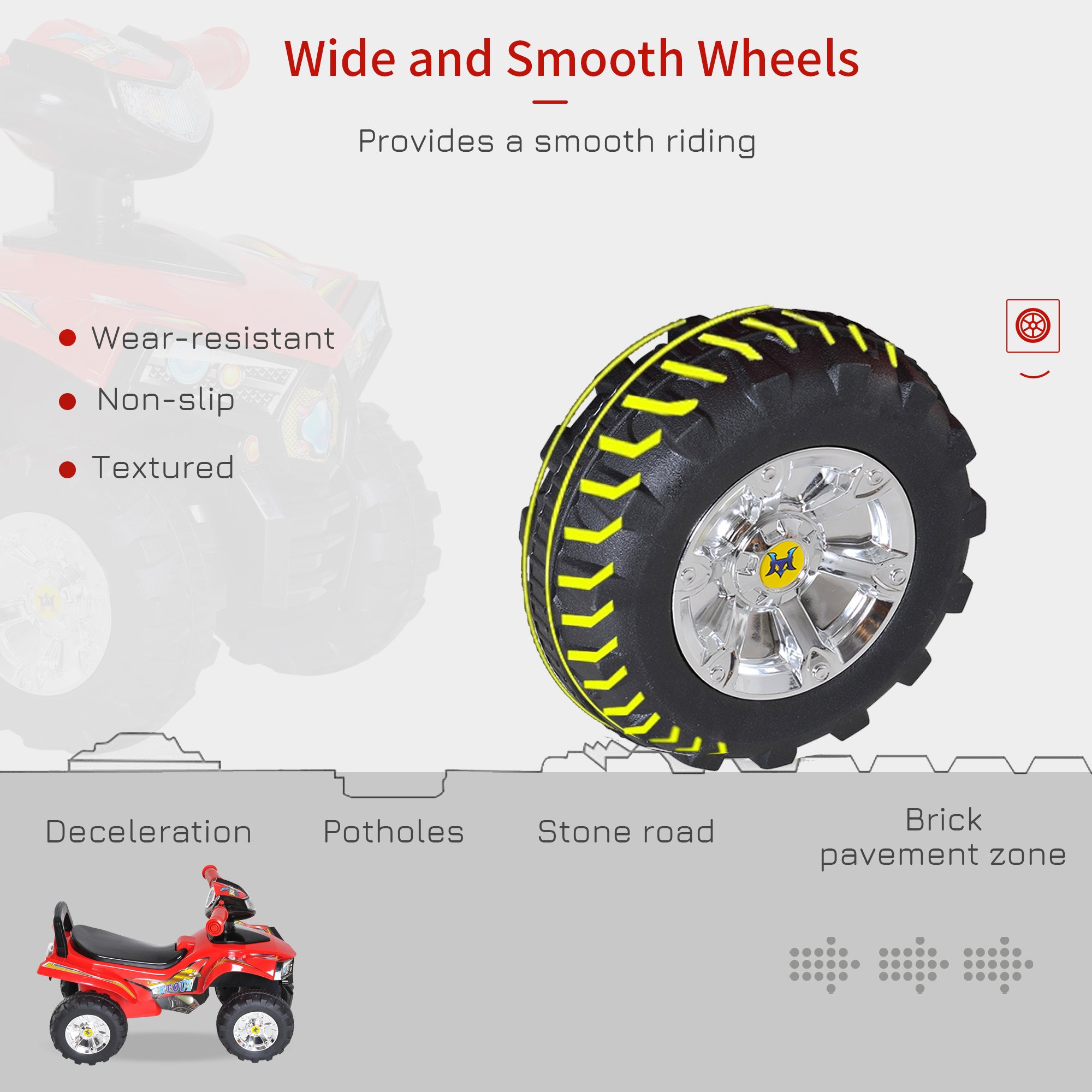 HOMCOM Kids Children Ride-on Toy Off Road Style Quad Bike Racing Car NO POWER 4 Wheels Horn Music Red 