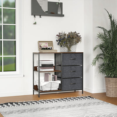 HOMCOM Chest of Drawers Storage  Dresser Cabinet Organizer with 3 Fabric Drawers and 2 Display Shelves for Living Room, Bedroom, Hallway, Black 