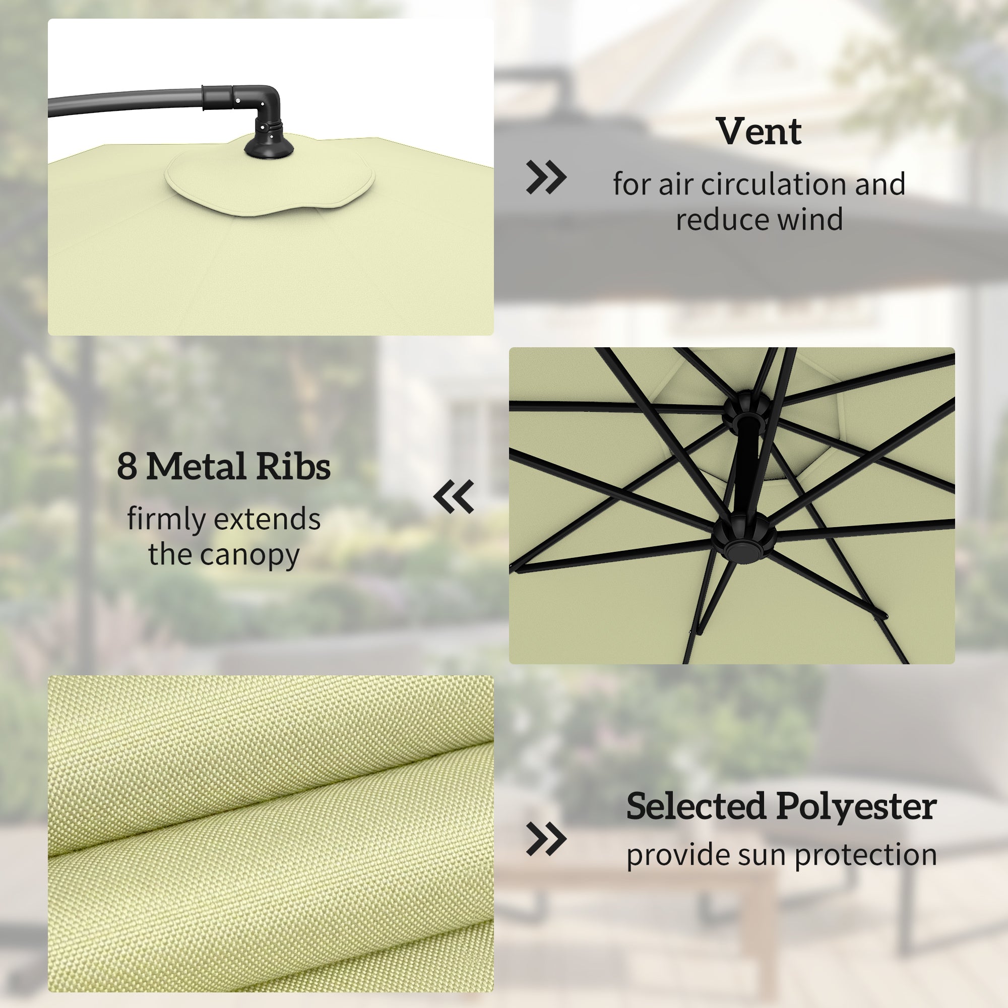 Outsunny 3m Overhanging Parasol, with Base, Weights and Cover - Beige 