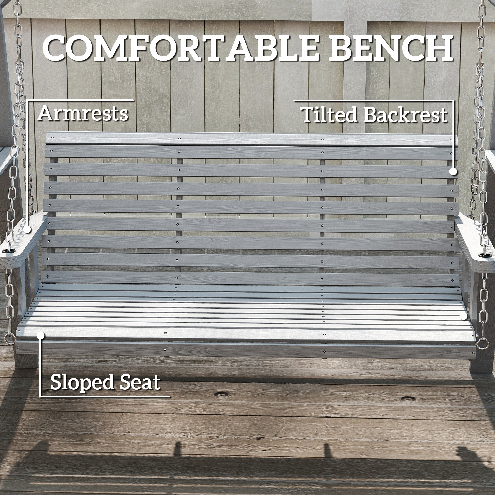 Outsunny Three-Seater Wooden Swing Bench, Dark Grey 