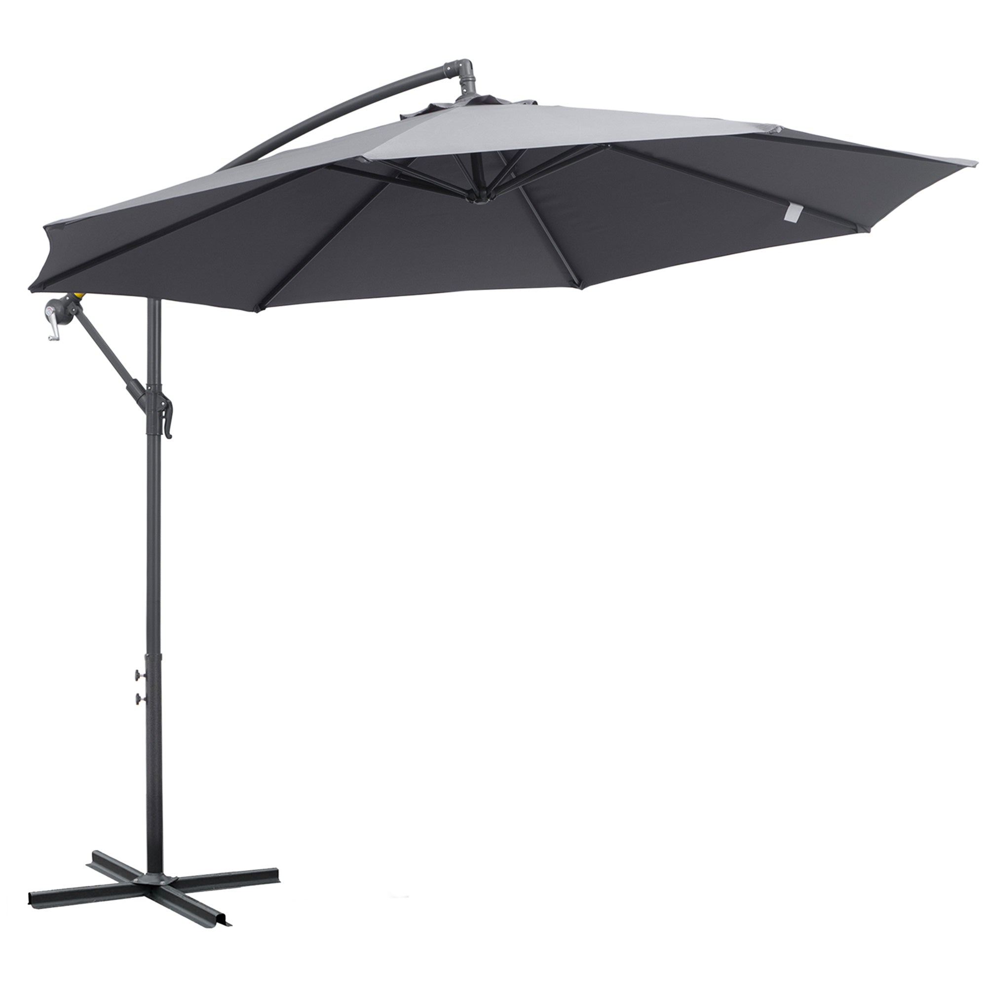 Outsunny 3(m) Garden Parasol Sun Shade Patio Banana Hanging Umbrella Cantilever with Crank Handle and Cross Base Grey 