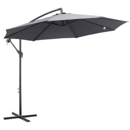 Outsunny 3(m) Garden Parasol Sun Shade Patio Banana Hanging Umbrella Cantilever with Crank Handle and Cross Base Grey 