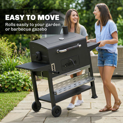 Outsunny Charcoal BBQ Grill Smoker with Electric Rotisserie Kit, Portable Barbecue Grill with Warming Rack, Black 