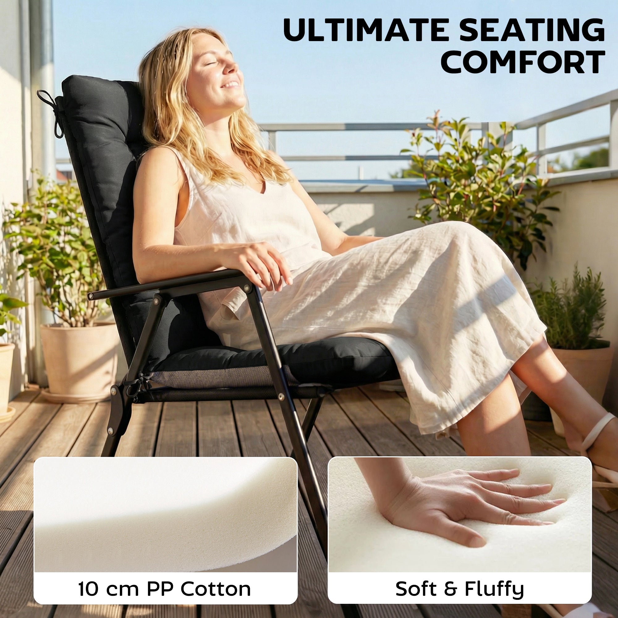 Outsunny Patio Chair Cushions Set of 4, Waterproof Non-Slip Lounge Chair Cushions, 112x53cm, Black 