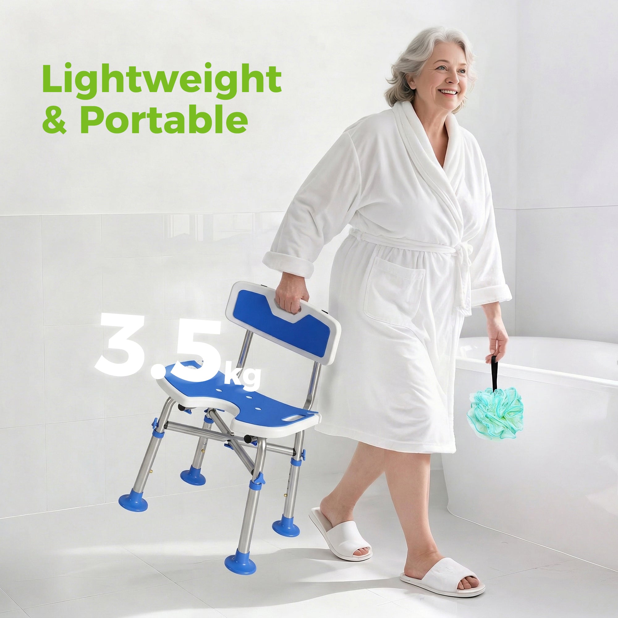 HOMCOM Shower Chair with U-Shaped Cutout, Height Adjustable Bath Bench, Padded Shower Stool for Elderly, Senior, Disabled, Blue 