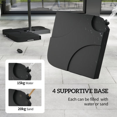 Outsunny 3m Overhanging Parasol, with Base, Weights and Cover - Dark Grey 
