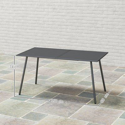 Outsunny Rectangle Garden Table with Slat Top, Steel Frame, Outdoor Table for 6 Person, 150 x 80 x 74 cm, Grey 