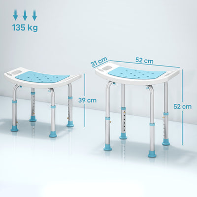 HOMCOM 6-Level Height Adjustable Aluminium Bath Room Stool Chair Shower Non-Slip Design w/ Padded Seat Drainage Holes Foot Pad, Turquoise 